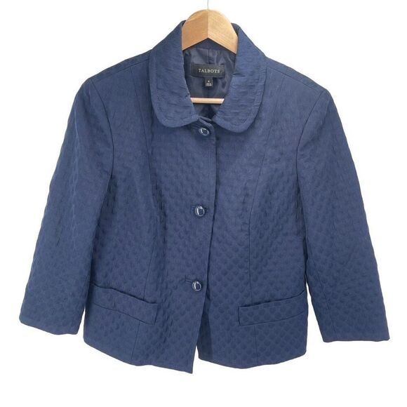 Talbots Womens Blazer Jacket Three Button Long Sleeve Lined Textured Blue Size 6 - Picture 8 of 9